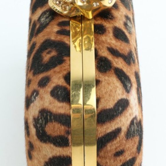 Alexander McQueen Box Leopard Print Calf Hair Skull Multicolor Leather Clutch - Picture 7 of 11